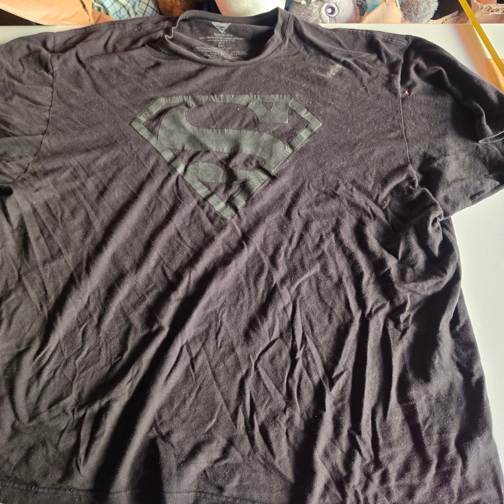 DC Comics Superman Black Graphic T-Shirt Mens XXL Tonal Shield Logo Cotton Tee